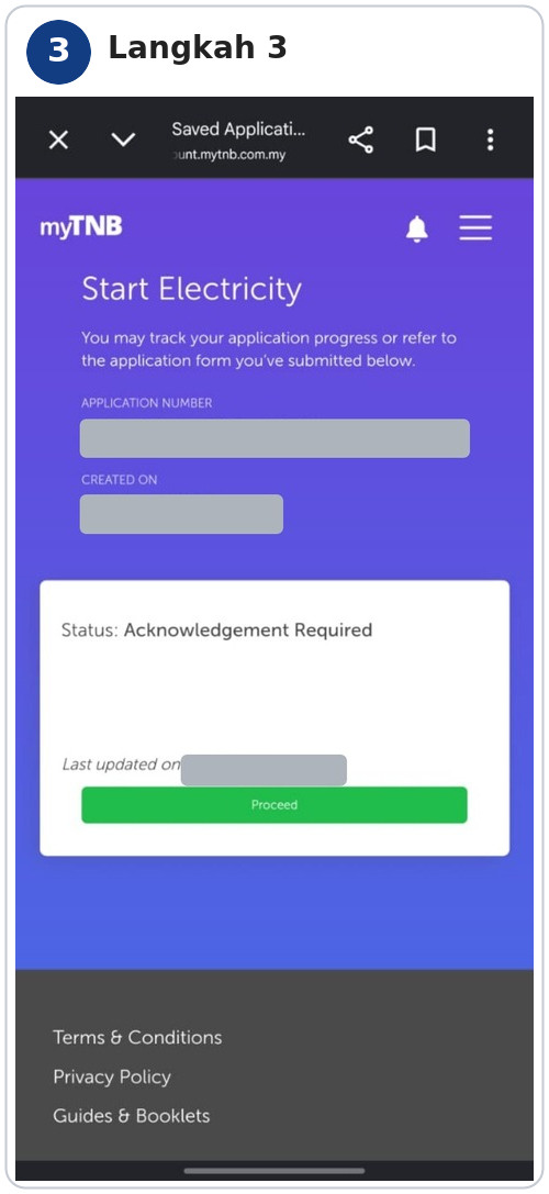Langkah 3 tekan Proceed untuk permohonan Acknowledgement Required