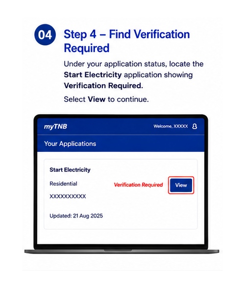 Verification Required status for a myTNB application