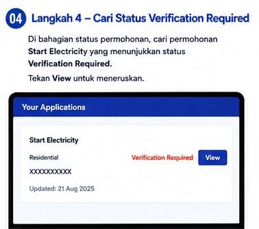 Status Verification Required dalam permohonan myTNB