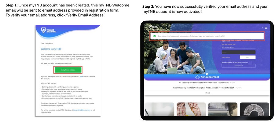 Verify Email Address untuk aktifkan akaun myTNB