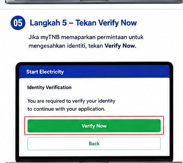 Tekan Verify Now untuk pengesahan identiti myTNB