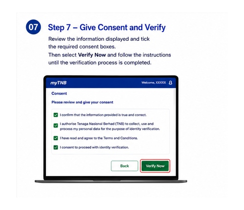Give consent and complete myTNB identity verification