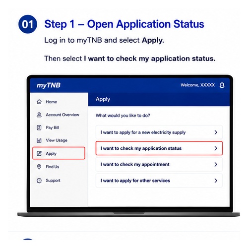 Open application status to acknowledge a myTNB application