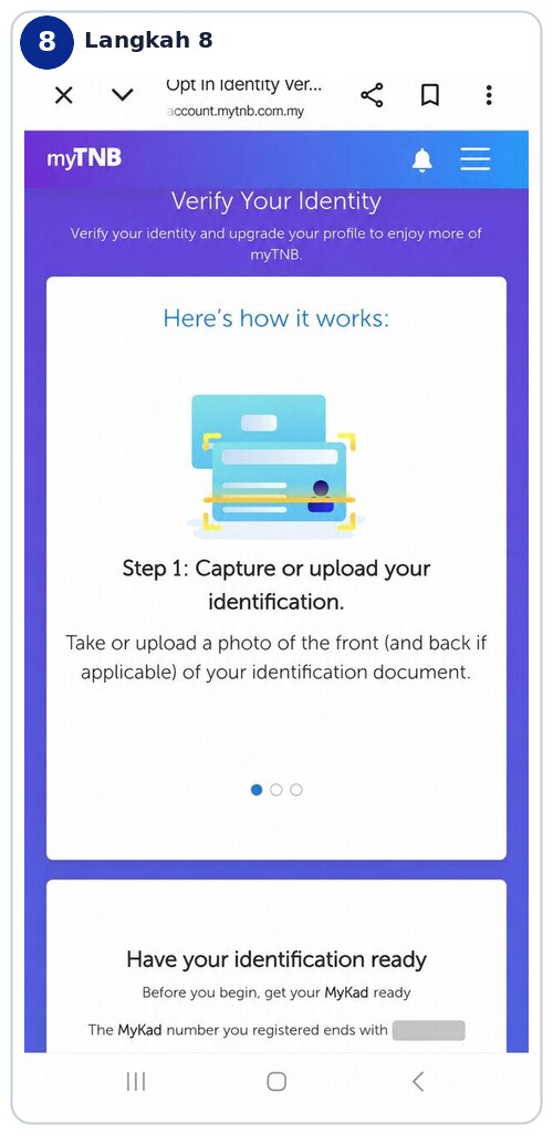 Arahan Verify Your Identity dalam portal myTNB