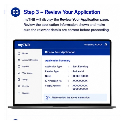 Review your application before completing myTNB acknowledgement