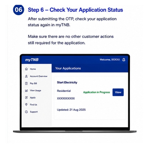 Check your myTNB application status after acknowledgement