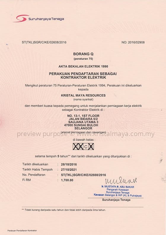 Contoh Surat Sokongan Kontrator Elektrik