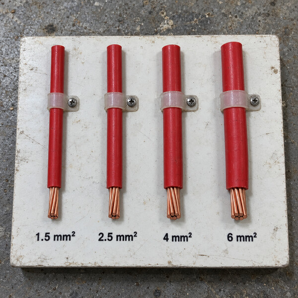 Physical comparison of 1.5mm² 2.5mm² 4mm² and 6mm² electrical cables