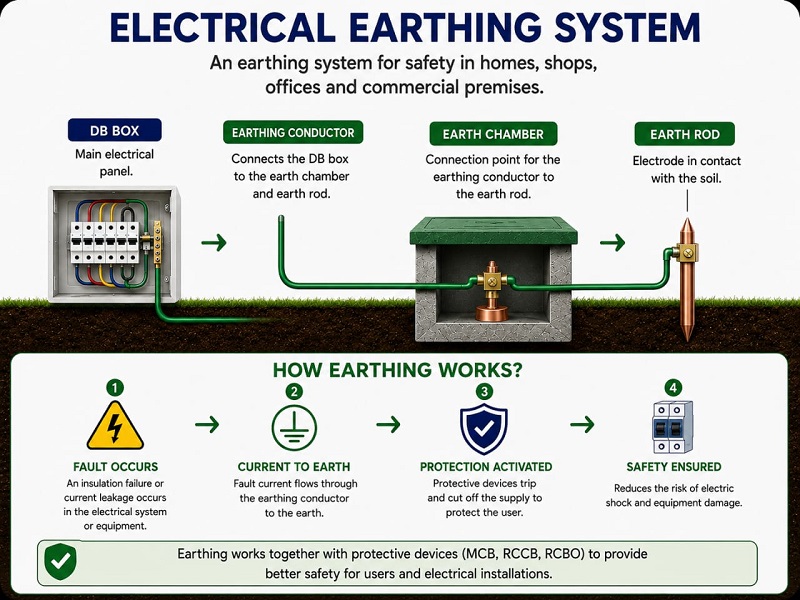 Electrical earthing system for homes shops offices and commercial premises