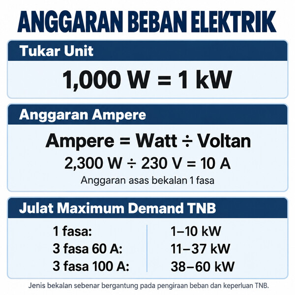 Electrical load estimation formula in kW and ampere