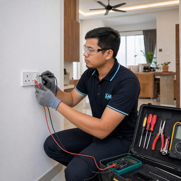 Kristal Maya electrician inspecting an electrical point at a residential property