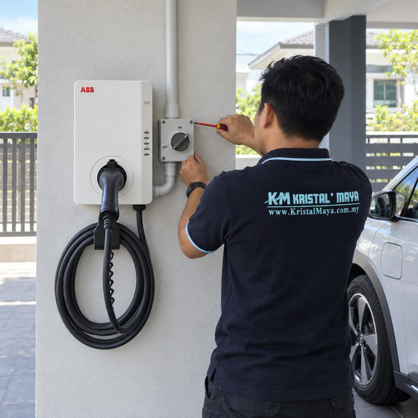 Pemasangan EV charger rumah oleh juruteknik elektrik