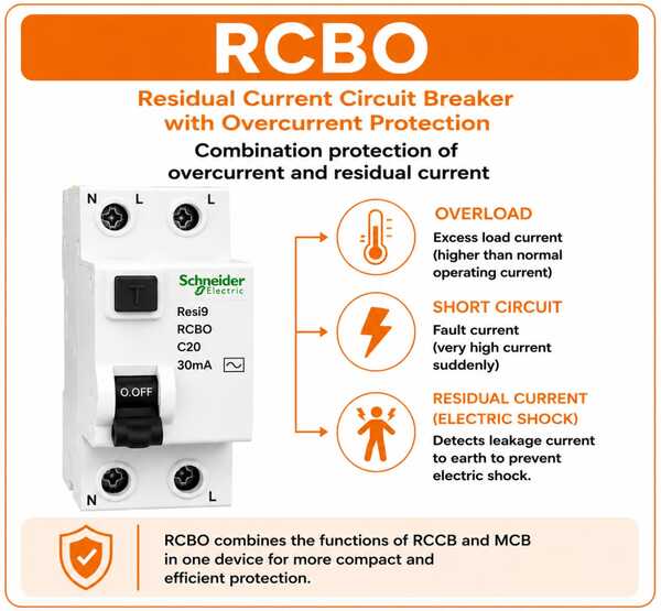 RCBO for overload short circuit and residual current protection