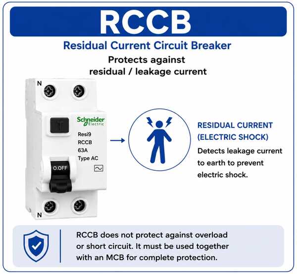 RCCB Residual Current Circuit Breaker for leakage current protection