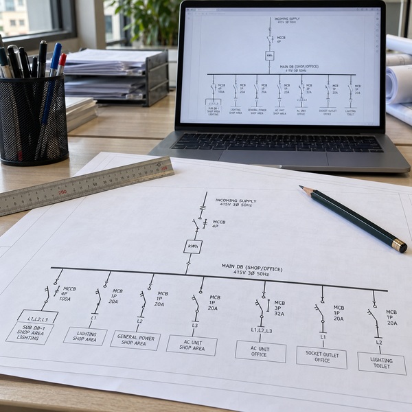 Single Line Diagram untuk kedai dan pejabat