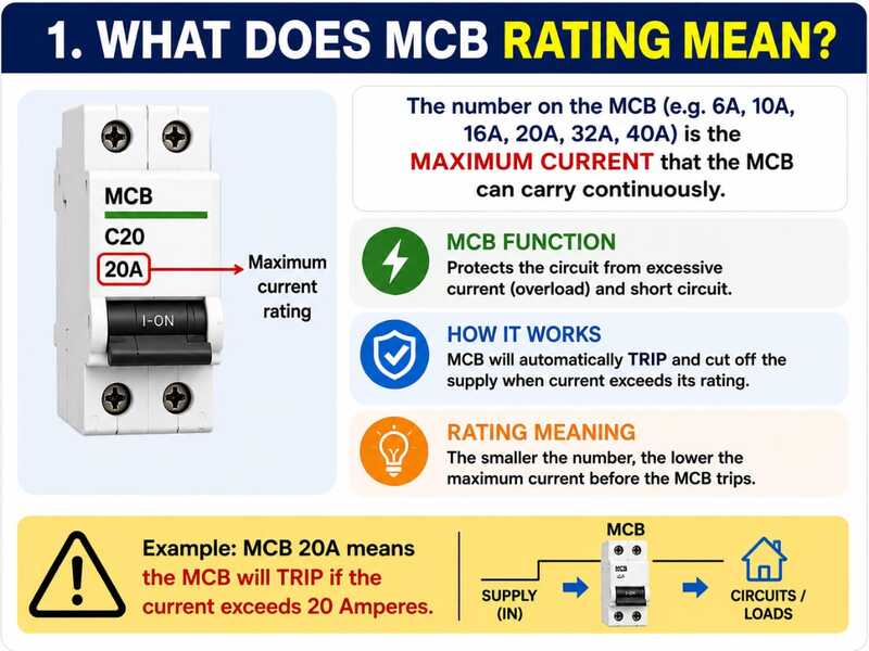 Meaning of MCB ratings 6A 10A 16A 20A 32A and 40A