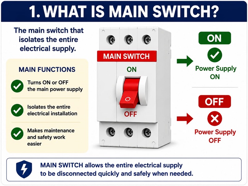 Main switch electrical device used to isolate the main electrical supply